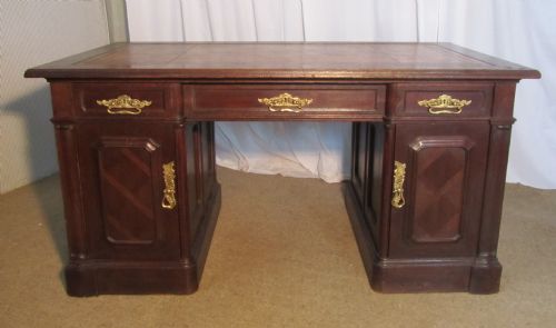 Large French Arts and Crafts Oak Pedestal Desk