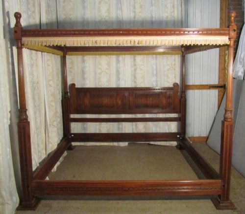 A Large Gothic Oak  4 Poster Double Bed