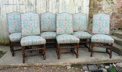 Set of 6 Upholstered French Oak Dining Chairs