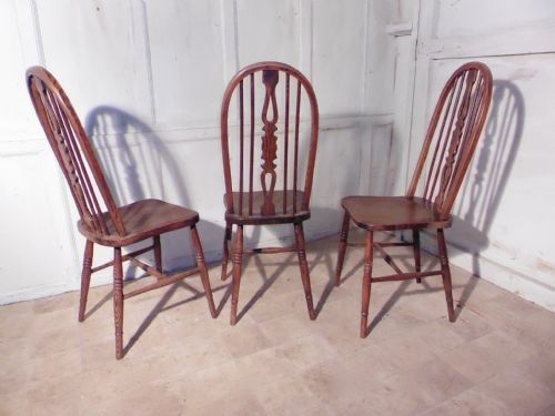 fig 2. Set of 4 Country Oak Kitchen Dining Chairs, Wheel Back