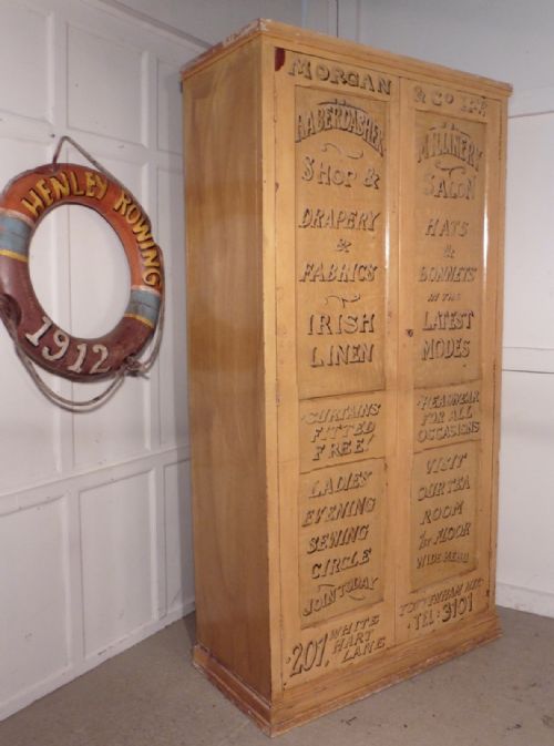 fig 1. Victorian Sign Painted Pine Cupboard, Haberdashery Shop Display
