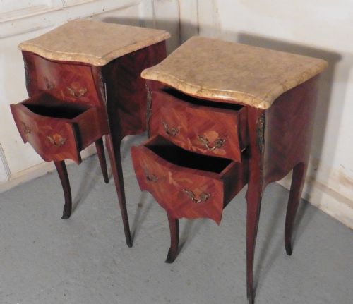 fig 1. A Pair of Inlaid French Bombe Serpentine Bedside Cupboards