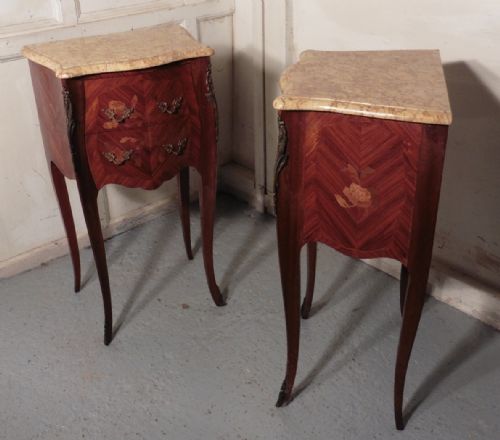 fig 2. A Pair of Inlaid French Bombe Serpentine Bedside Cupboards