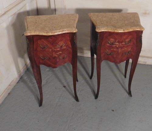 fig 3. A Pair of Inlaid French Bombe Serpentine Bedside Cupboards