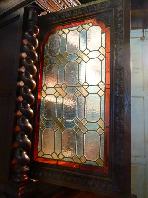 fig 2. Carved Oak Bookcase, Stained Glass, Buffet de Corps