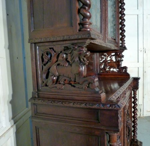 fig 1. Carved Oak Bookcase, Stained Glass, Buffet de Corps