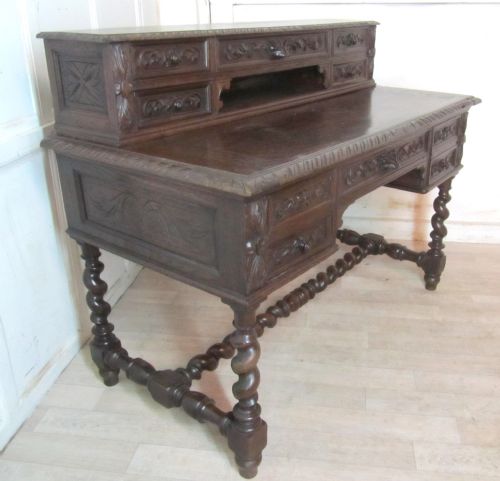 fig 1. Carved French Oak Bonheur de Jour or Writing Table, Desk