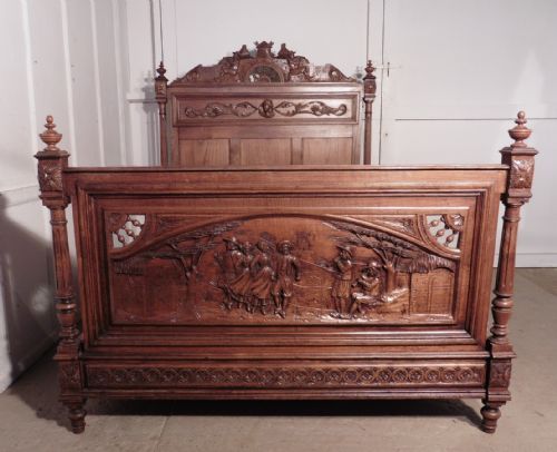 fig 1. French Carved Chestnut Marriage Double Bed