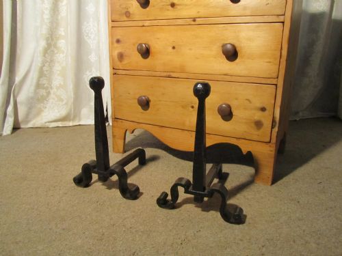 A Very Heavy Pair of French 19th Century Iron Andirons or Fire Dogs