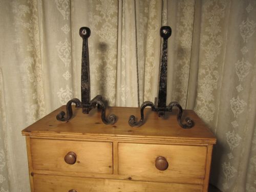 fig 1. A Very Heavy Pair of French 19th Century Iron Andirons or Fire Dogs