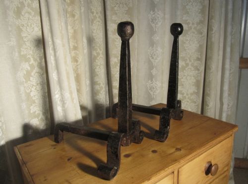 fig 2. A Very Heavy Pair of French 19th Century Iron Andirons or Fire Dogs