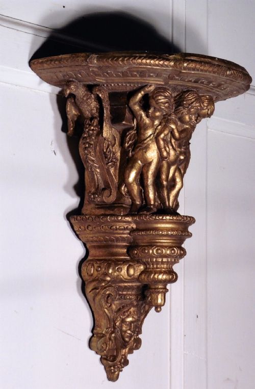 fig 1. A 19th Century Carved Wood Gilt Wall Bracket, Putti, Eagles