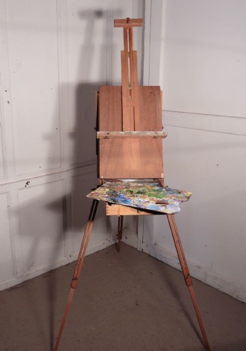 A French Folding Easel, Artists Suitcase Easel and Pallet