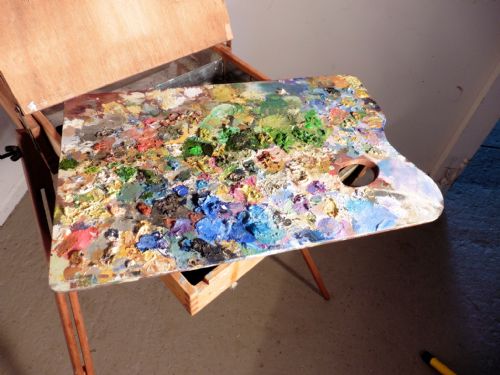 fig 1. A French Folding Easel, Artists Suitcase Easel and Pallet