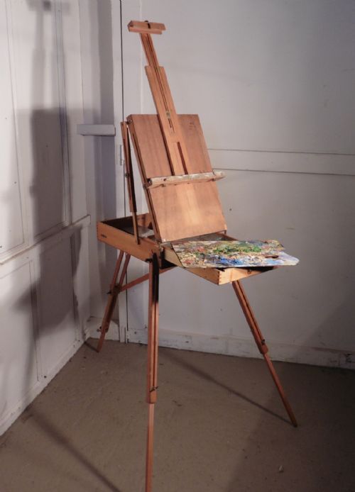 fig 3. A French Folding Easel, Artists Suitcase Easel and Pallet