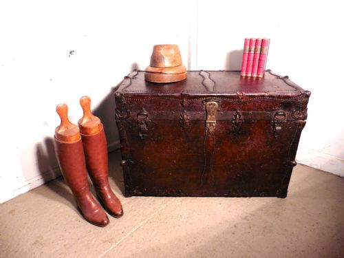 Spanish Leather Travel Trunk, Steamer Trunk