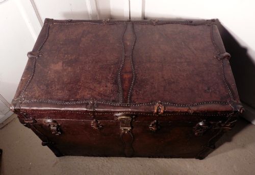 fig 1. Spanish Leather Travel Trunk, Steamer Trunk