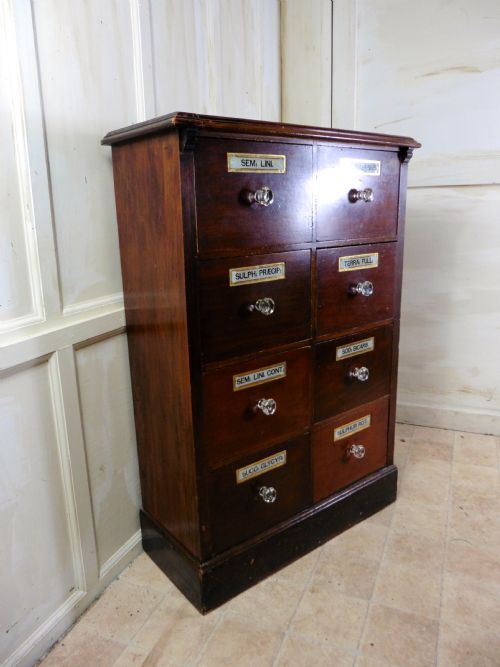 fig 2. 19th Century Chemist Drawers, 8 Drawer Mahogany Pharmacists Cabinet