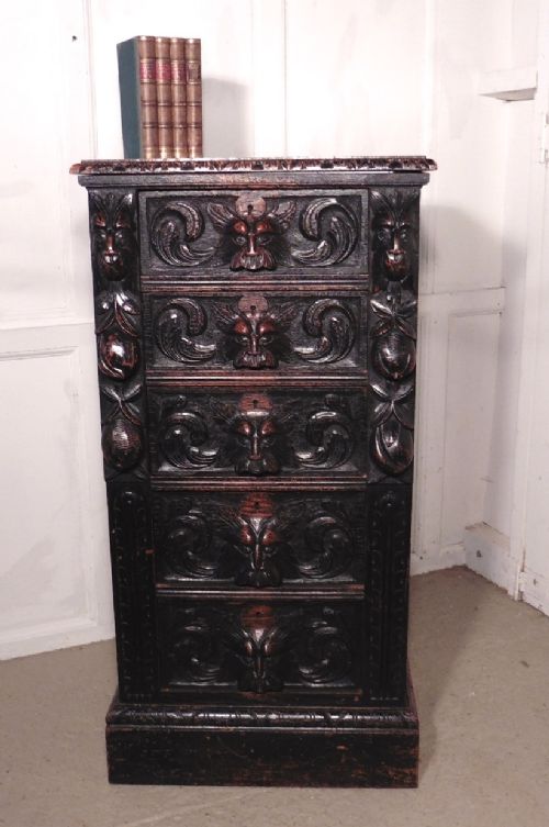 Victorian Carved Green Man Oak Chest of Drawers