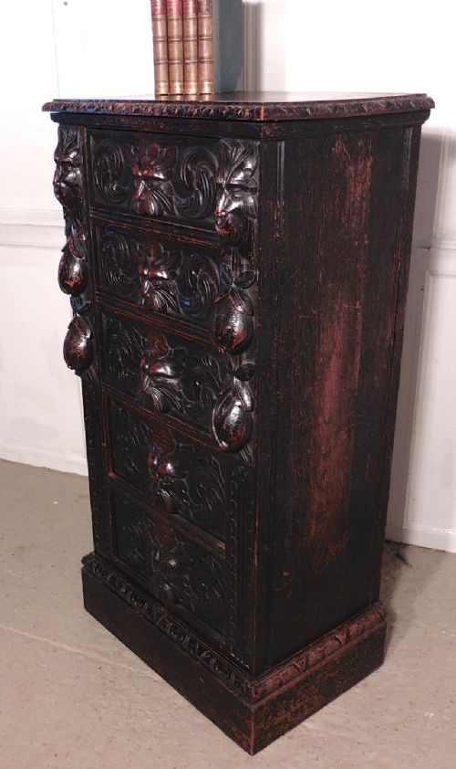 fig 1. Victorian Carved Green Man Oak Chest of Drawers