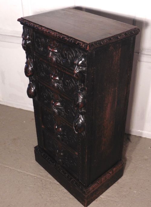 fig 2. Victorian Carved Green Man Oak Chest of Drawers