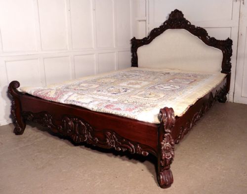 A Superb French Carved Mahogany Rococo Château 5ft Double Bed,
