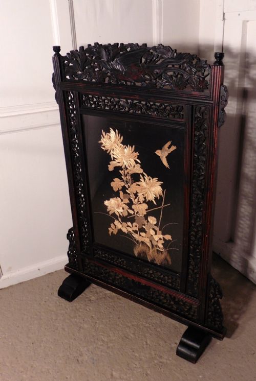 fig 1. Victorian Chinoiserie Silk and Mahogany Fire Screen