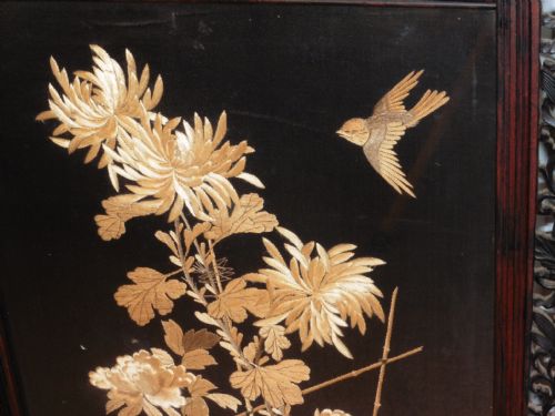 fig 2. Victorian Chinoiserie Silk and Mahogany Fire Screen