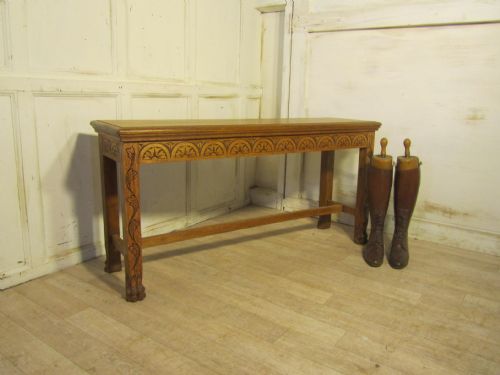 Victorian Carved Golden Oak Window Seat, Hall Bench