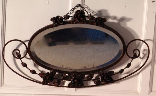Very Unusual Art Deco Wrought Iron Wall Mirror
