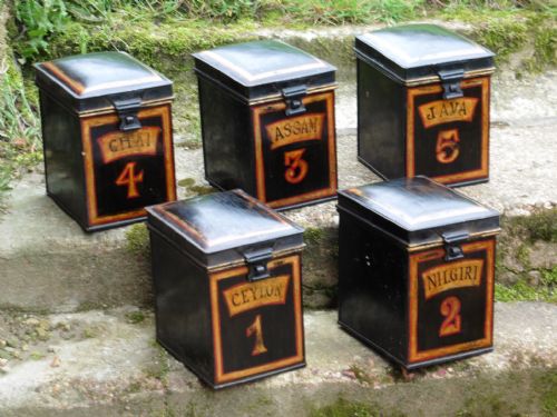 Set of 5 Victorian Grocers Tolewear Tea Canisters
