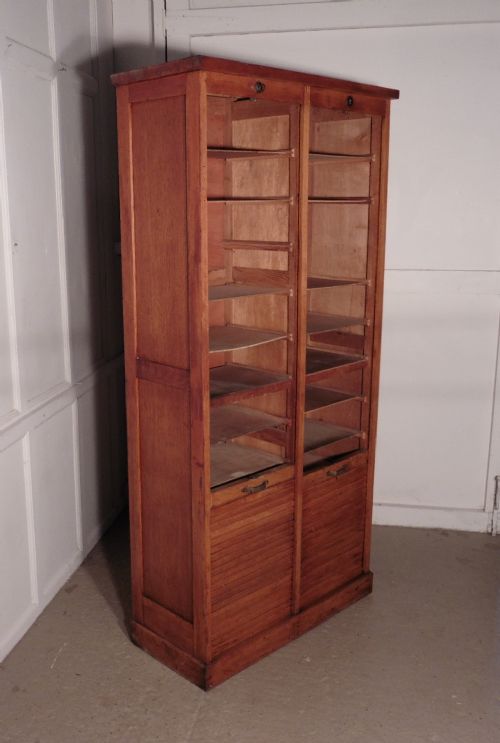 fig 1. Tall Double Tambour Oak Art Deco Filing Cabinet
