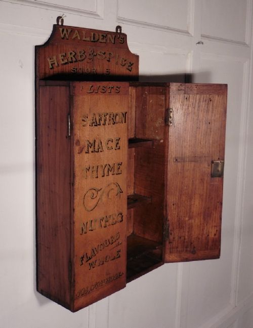 fig 1. Victorian Sign Painted Spice Cupboard, Shop Display Kitchen Cabinet