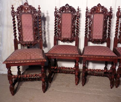 fig 2. A Good Set of 6 Victorian Gothic Jacobean Style Oak Dining Chairs