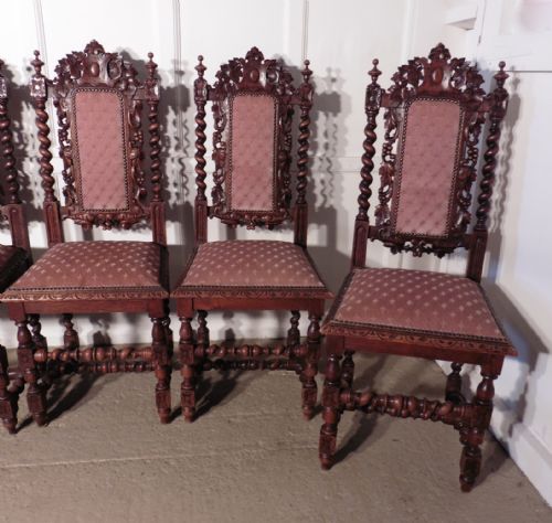 fig 3. A Good Set of 6 Victorian Gothic Jacobean Style Oak Dining Chairs
