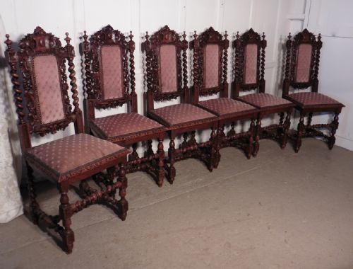 fig 4. A Good Set of 6 Victorian Gothic Jacobean Style Oak Dining Chairs