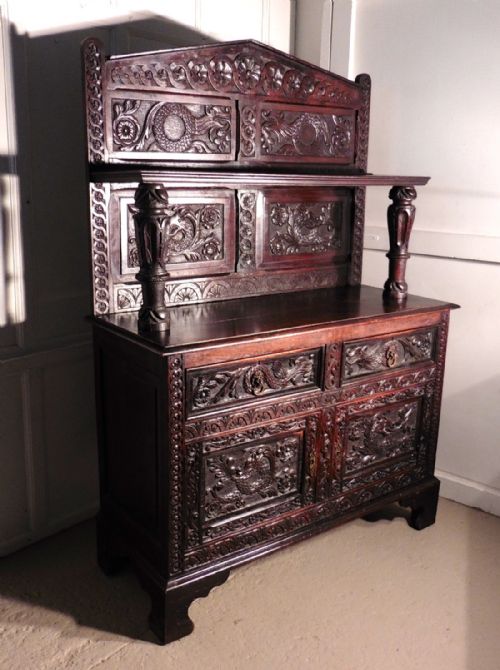 19th Century Carved Welsh Oak Sideboard, Dresser or Hall Cupboard