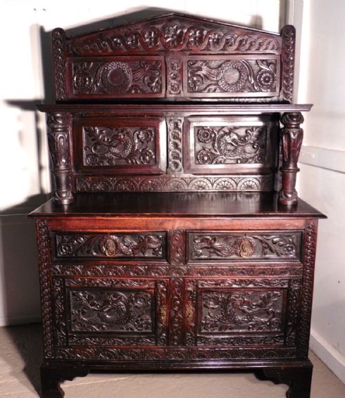 fig 1. 19th Century Carved Welsh Oak Sideboard, Dresser or Hall Cupboard