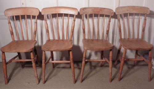 Set of 4 Victorian Elm Seated Stick Back Kitchen Dining Chairs86
