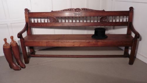 Very Long French Carved Elm Bench, Settle