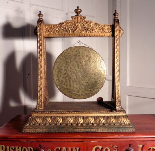 Carved Gilt Wood  Oriental Brass Table Gong