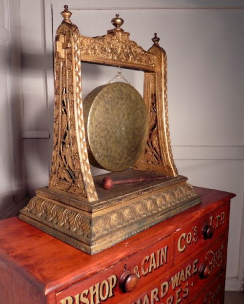 fig 1. Carved Gilt Wood Oriental Brass Table Gong