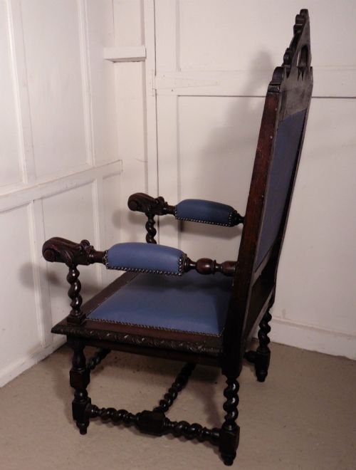 fig 1. A Very Large Victorian Carved Oak and Leather Arm chair.