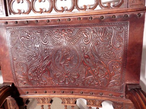 fig 1. A pair of French Gothic Walnut and Leather Library Chairs