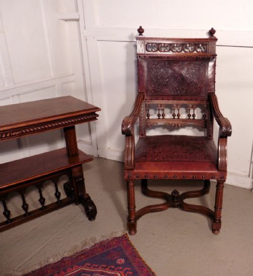 fig 2. A pair of French Gothic Walnut and Leather Library Chairs
