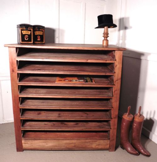 French Artist’s Plan Chest, Rustic Pine Storage Cabinet