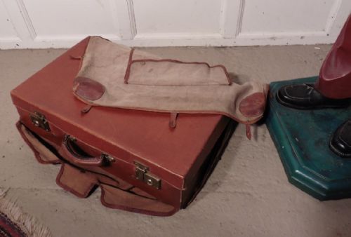 fig 1. French Art Deco Leather Suit Case with Original Canvas Cover