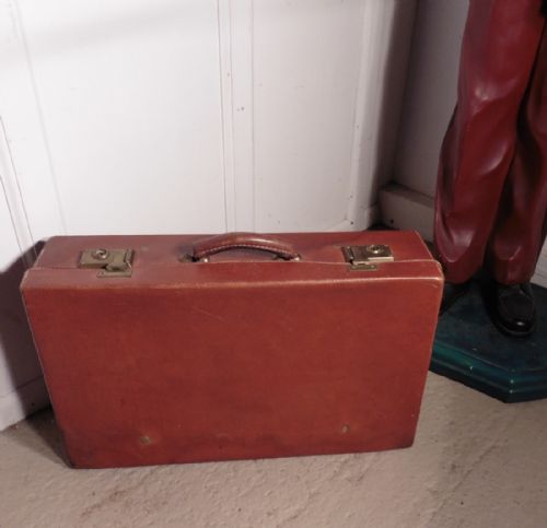 fig 2. French Art Deco Leather Suit Case with Original Canvas Cover