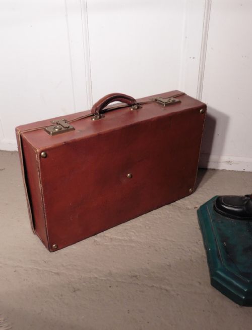 fig 3. French Art Deco Leather Suit Case with Original Canvas Cover