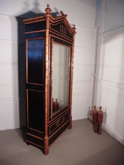 A Stunning French Simulated Bamboo Vitrine Armoire Wardrobe Display Cabinet